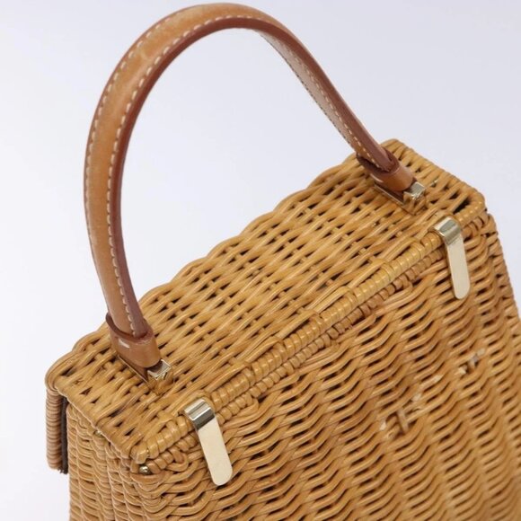 Salvatore Ferragamo Gancini Hand Bag Wicker Beige Gold Auth 132381 - Picture 7 of 16